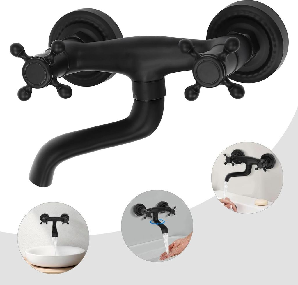 Badewannenarmatur - Zweigriff - Wasserfall-Auslauf - Ventilkern aus Messing - 1,27 cm Anschluss - Schwarz