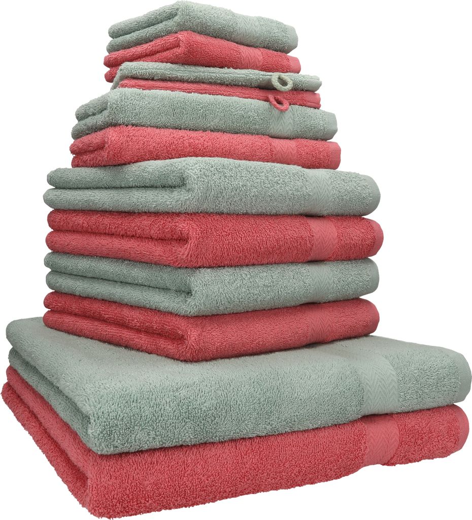 Betz 12-tlg. Handtuch-Set PREMIUM 2 Duschtücher 4 Handtücher 2 Gästetücher 2 Seiftücher 2 Waschhandschuhe Farbe: himbeere / heugrün