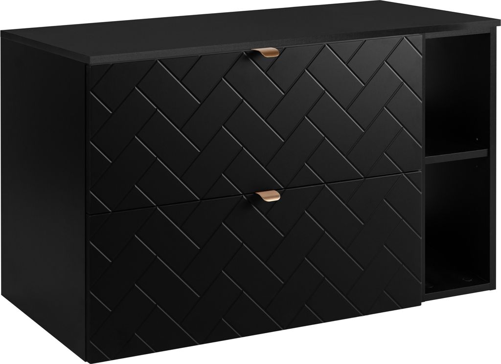 Badezimmerschrank, Schwarz mit goldener Griff / mit oberer Platte, 100 x 57 x 46 cm