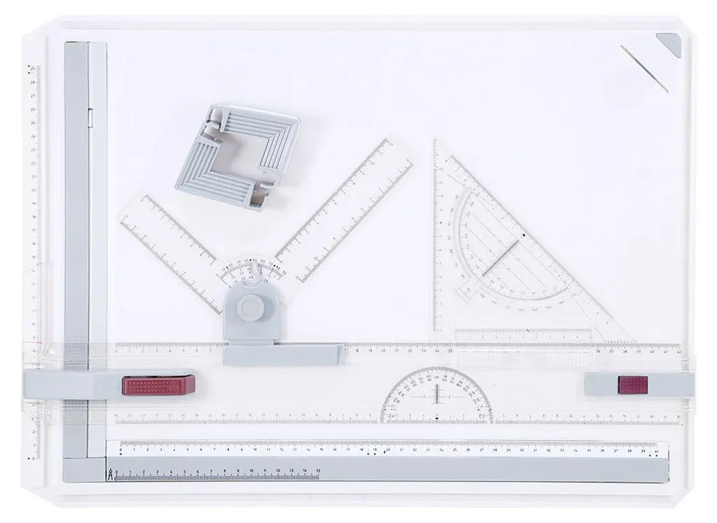 Planche à dessin A3 ergonomique blanche à doubles règles et fixations
