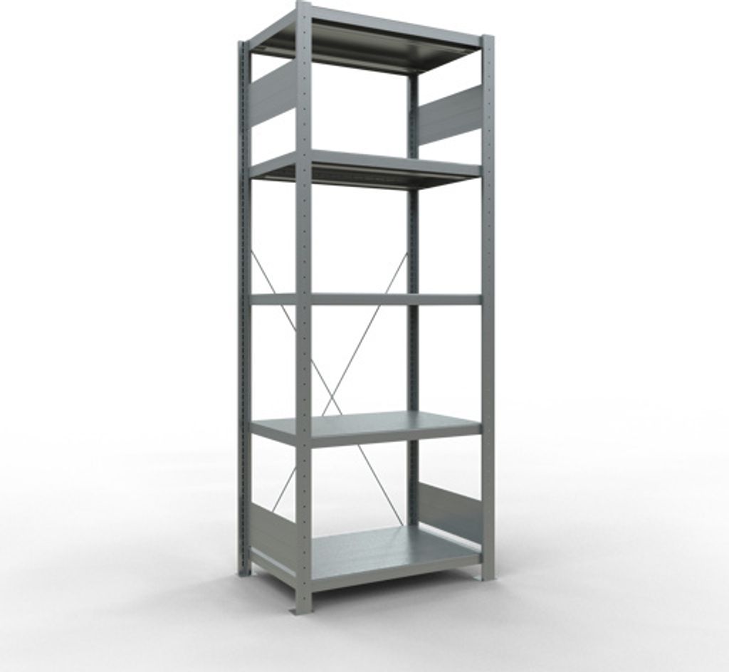 Schulte Fachbodenregal MULTIplus250 Stecksystem | Grundregal | HxBxT 200x75x50cm | 5 Ebenen | Fachlast 250kg | Verzinkt