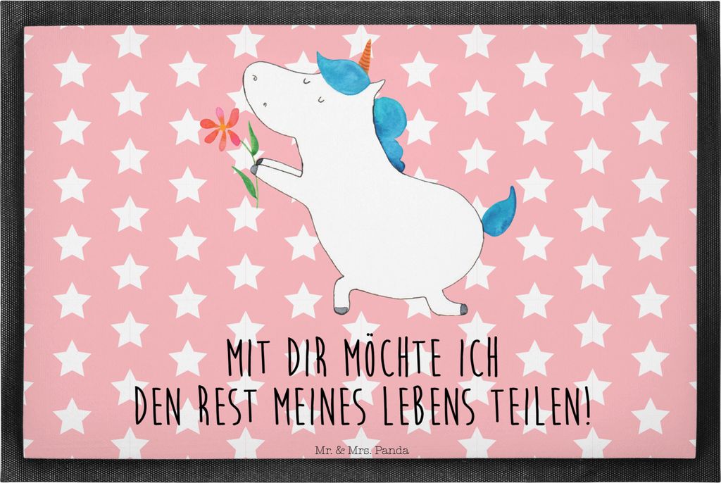 Mr. & Mrs. Panda Bodenvorleger Einhorn Blume 40 x 60 cm - Rot Pastell - Geschenk, Antrag, Unicorn, fußmatte, abstreifer, Freundin, Schmutzfangmatt...