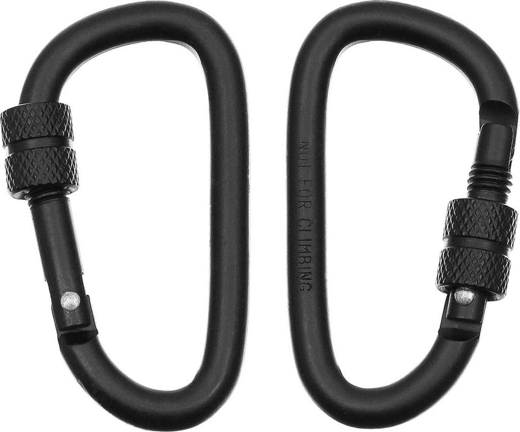 MFH Karabiner, Schraubverschluss,D 6mmx6cm, 2-er Pack, schwarz
