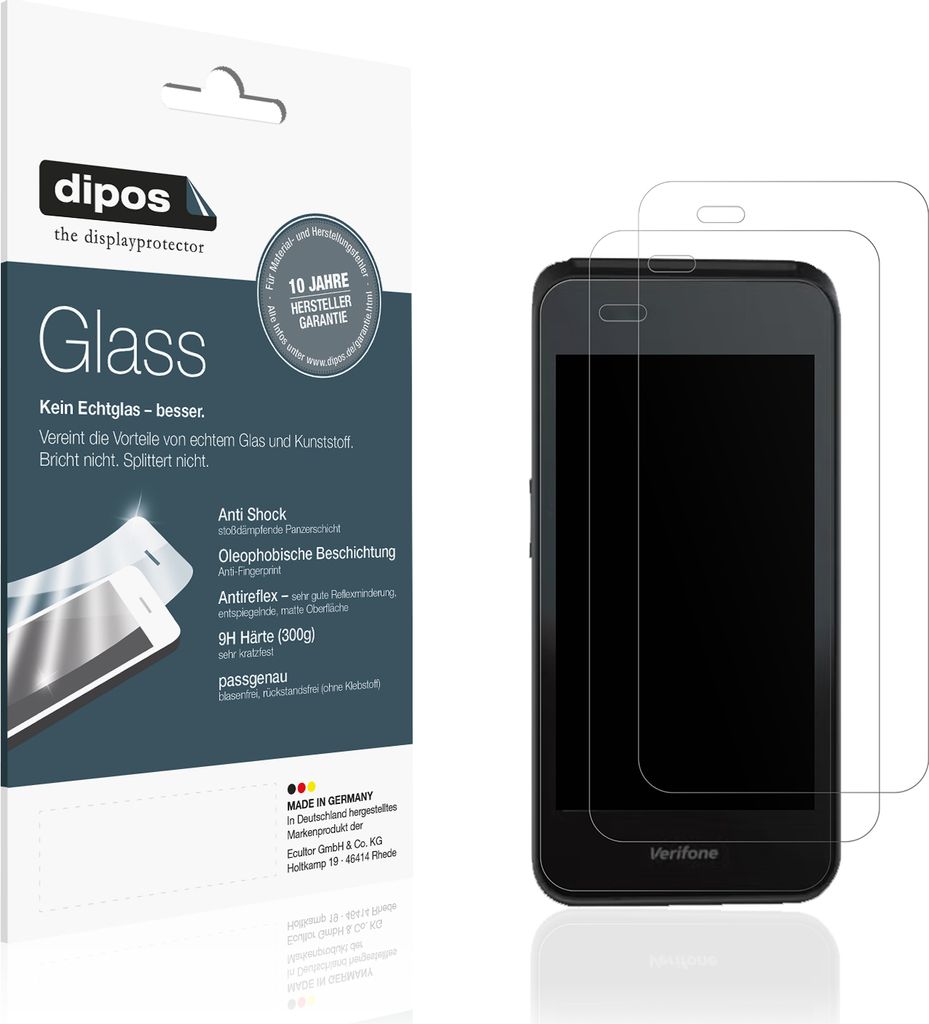2x Schutzfolie für Verifone Carbon Mobile 5 matt - Anti-Shock 9H Folie dipos Glass Kunststoffglas