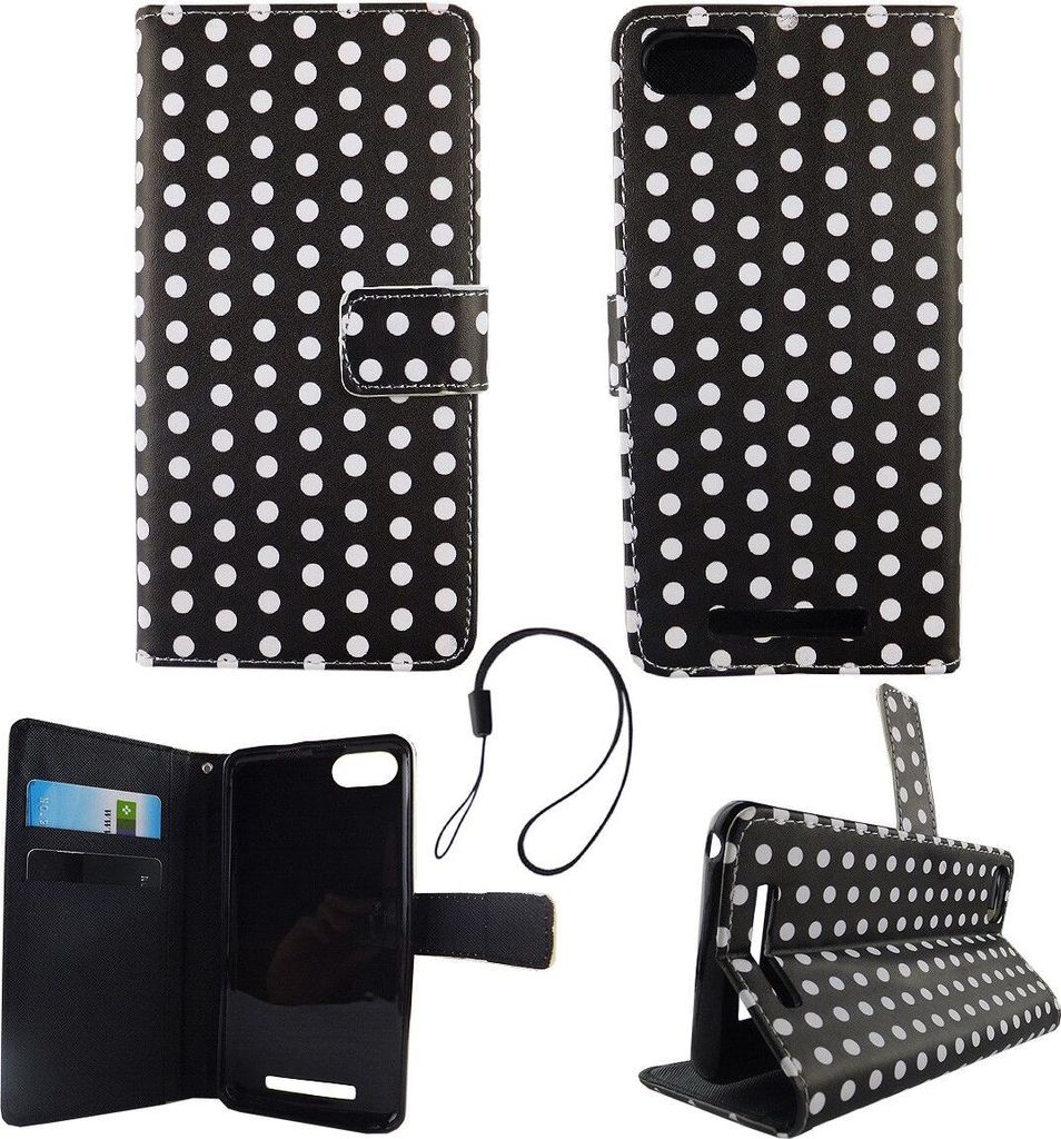 Handyhülle Tasche für Handy Wiko Lenny 3 Polka Dot Schwarz Weiss