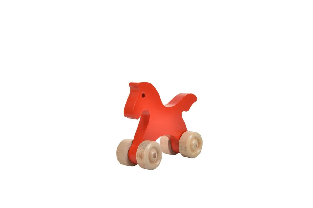 Cheval de Décoration en Peluche Rouge et Bois de Pin Massif Skye Decor