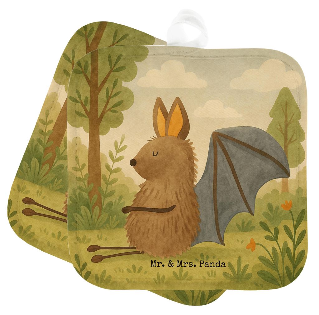 Mr. & Mrs. Panda Topfuntersetzer Fledermaus Sitzen Design - Weiß - Geschenk, Motivation, Topflappen Set, Kochlappen, Entspannen, topfhalter, Ofenl...