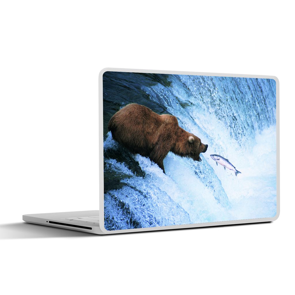 MuchoWow Laptop Aufkleber Sticker Cover Bär - Fisch - Wasserfall 36.5x27.5 cm - Laptop-Sticker