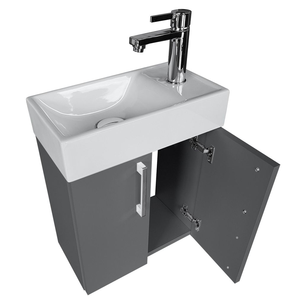 Kleiner Schrank mit Waschtisch, 81 x 40 x 22 cm, Gästewaschtisch, kleiner Schrank 40 cm, Badezimmerschrank, graphit