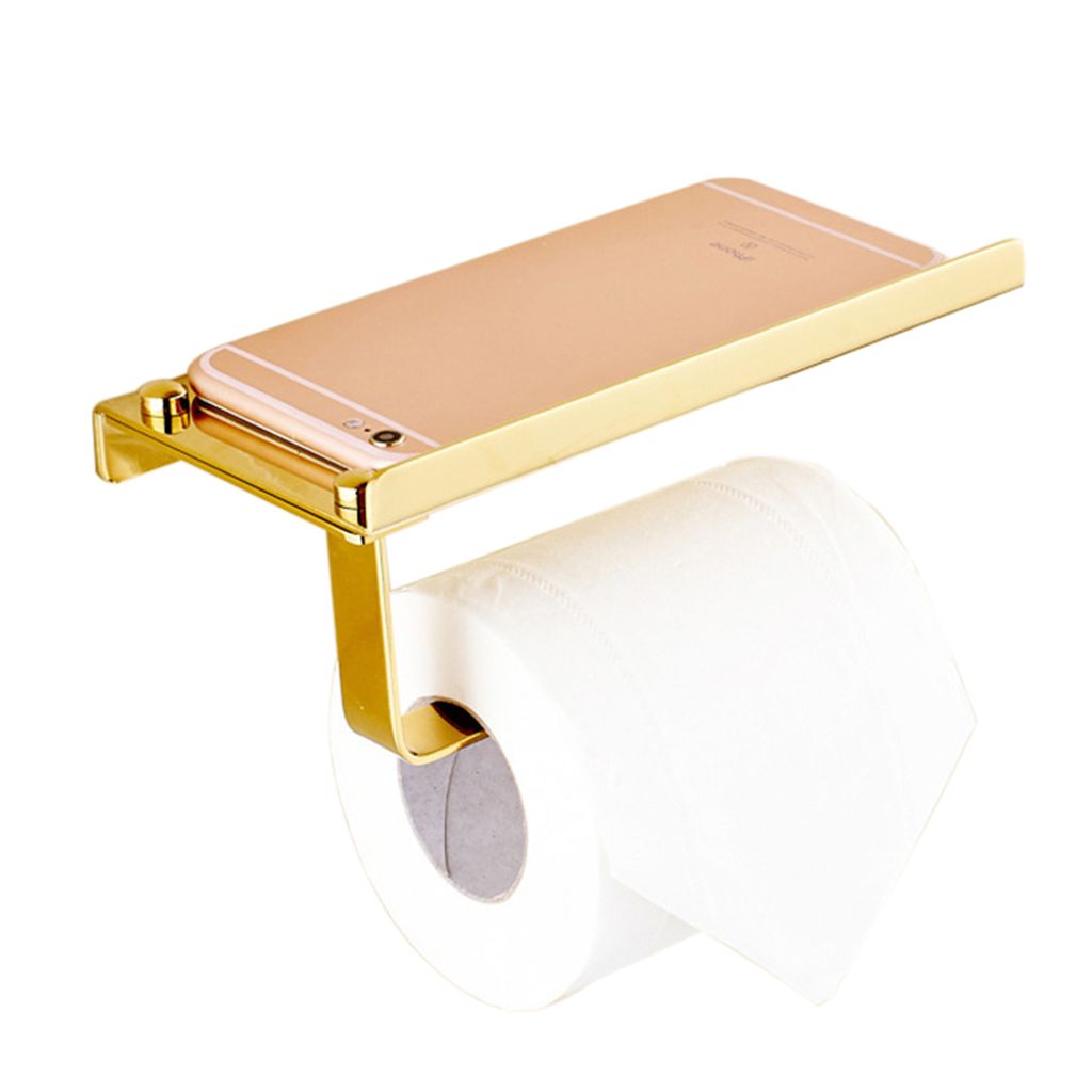 Wall Mount Toilet Badezimmerpapier -Tissue -Halter mit Mobiltelefonpraxisregal-Golden