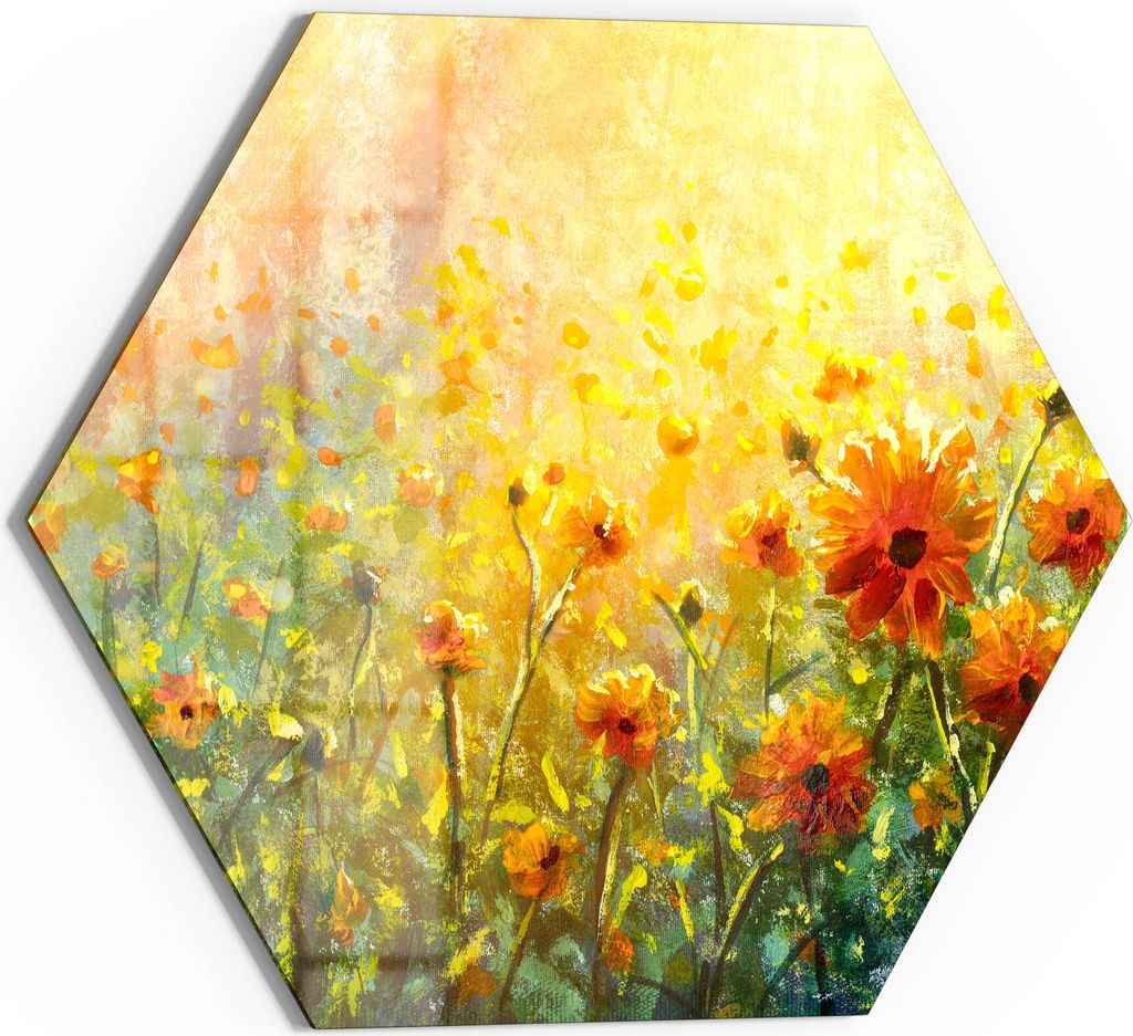 DEQORI Magnettafel Glas 40x35 cm 6-eckig 'Blumenwiese im Monet-Stil' beschreibbar Whiteboard