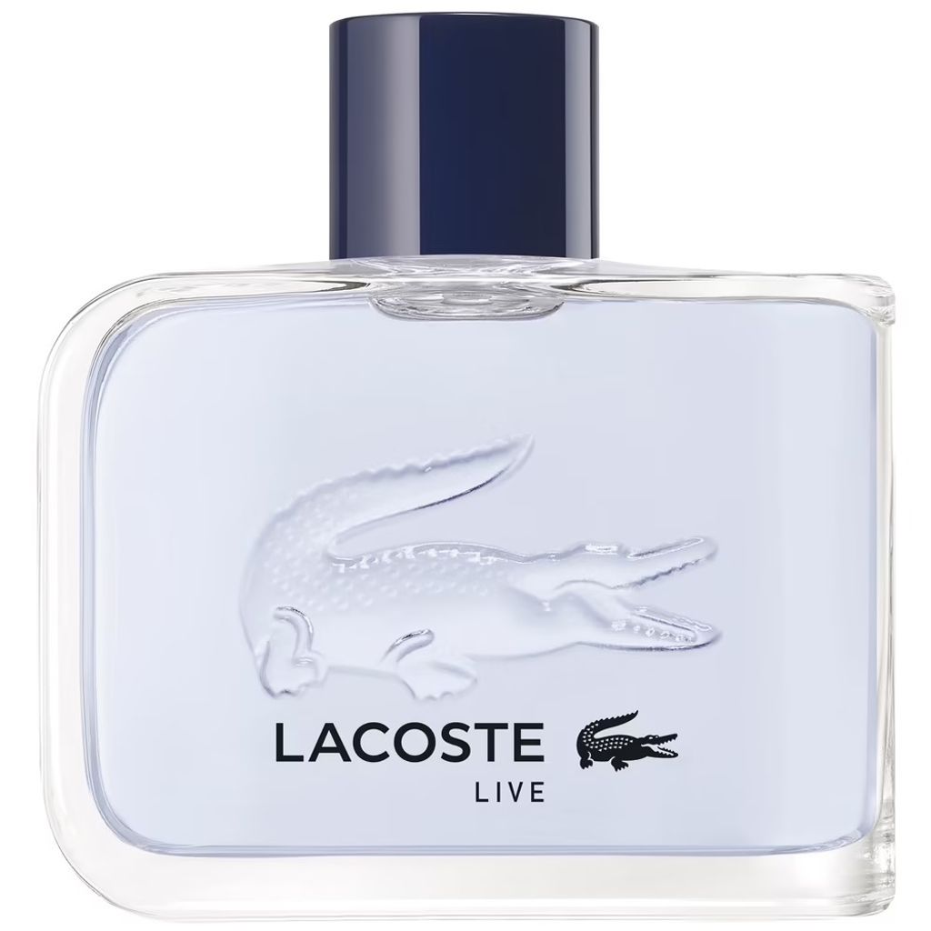 A clear, front-facing studio shot of a bottle of Lacoste Live Eau de Toilette.