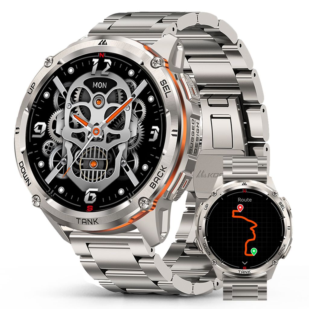 KOSPET Smartwatch Herren mit 50m wasserdicht, Bluetooth anrufen Smartwatch Fur Android / iOS mit KI Sprachassistent Musiksteuerung 50m Wasserdicht