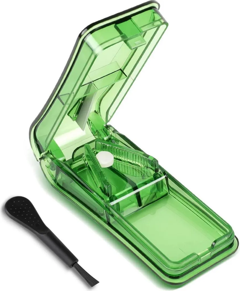 Tagliapillole di Precisione Verde Senza BPA | Divisore per Farmaci Sicuro