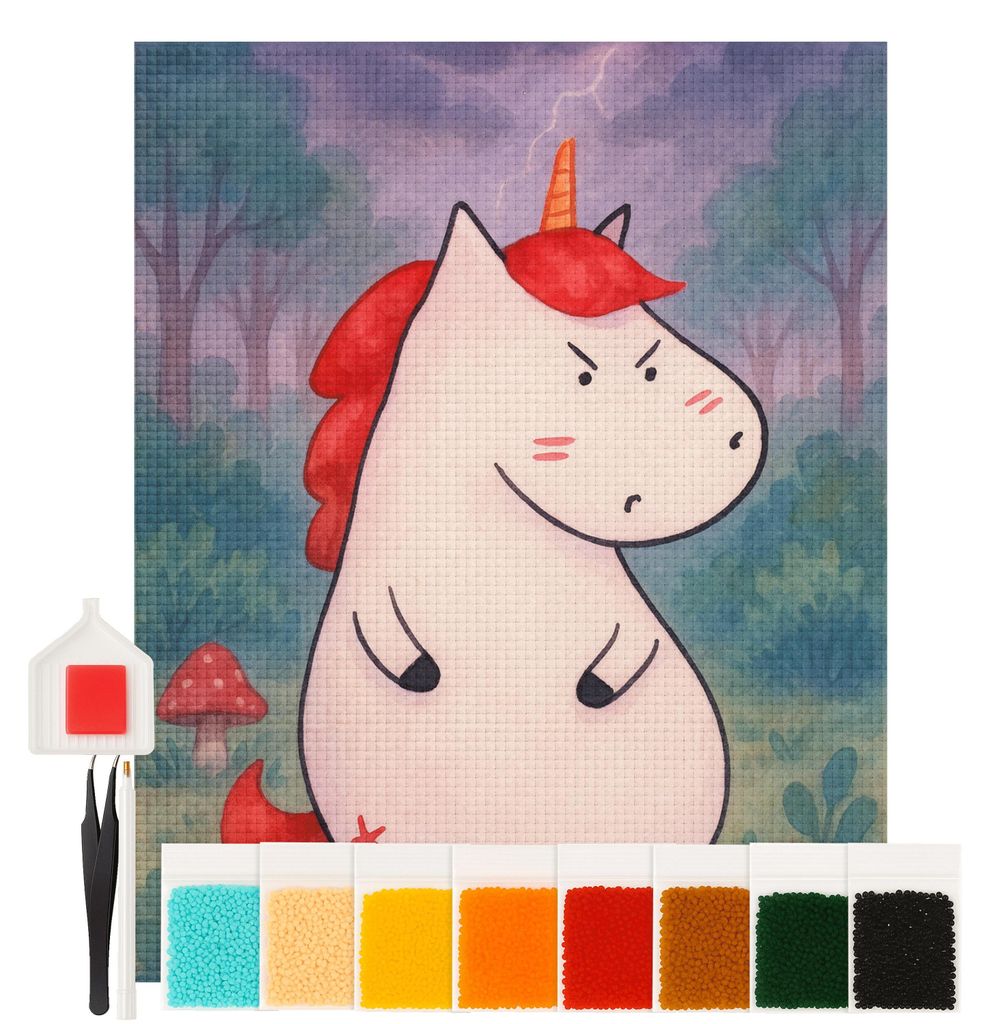 Mr. & Mrs. Panda Diamond Painting Einhorn Wut Design 40 x 50 cm Mit Rahmen - Weiß - Geschenk, diamant kit, Unicorn, Lustig, kunst, bilder, Ansage,...