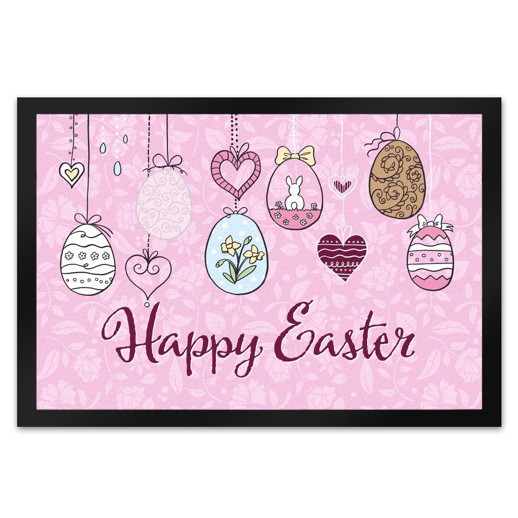 Happy Easter Ostern Fußmatte XL in 40x60 cm mit Ostereier-Motiv in rosa