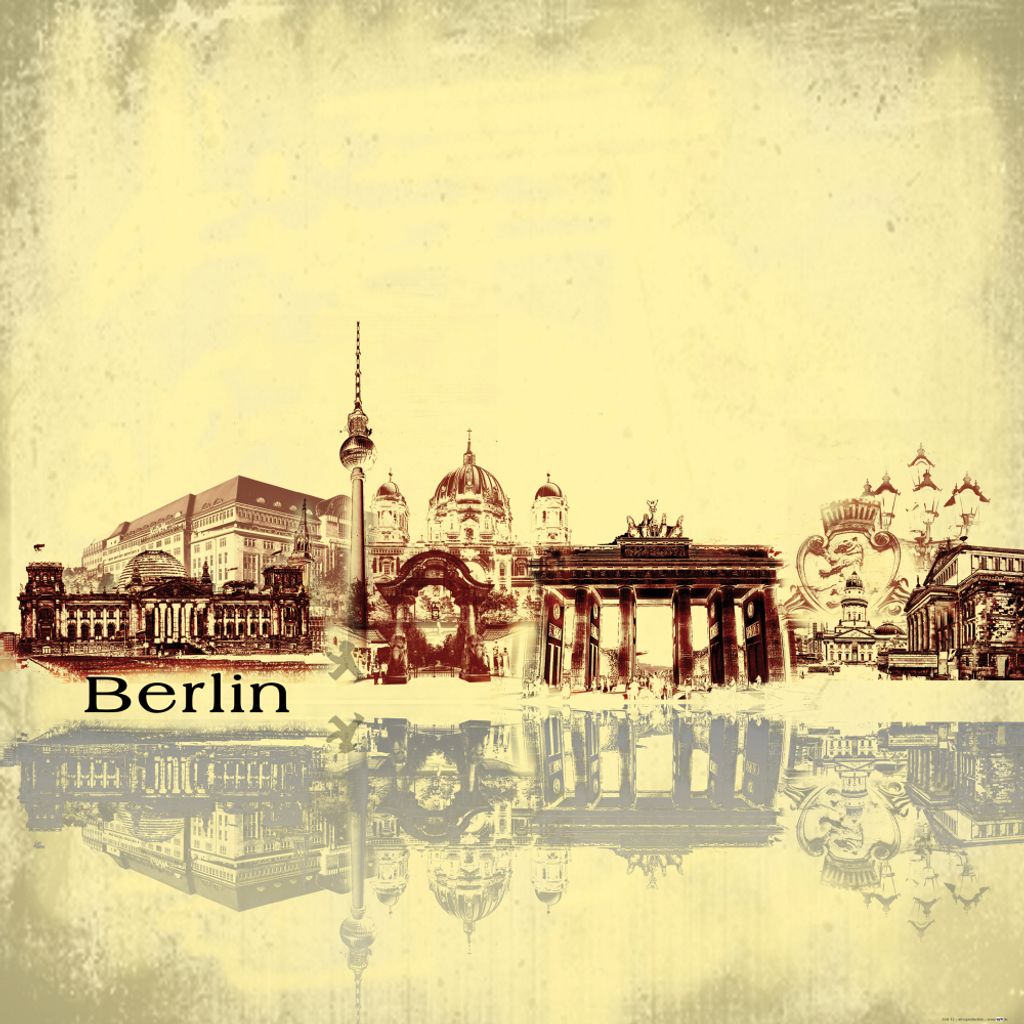 Berlin Kunstdruck Bild - Städte-Collage, Vintage Style (70 x 70 cm)