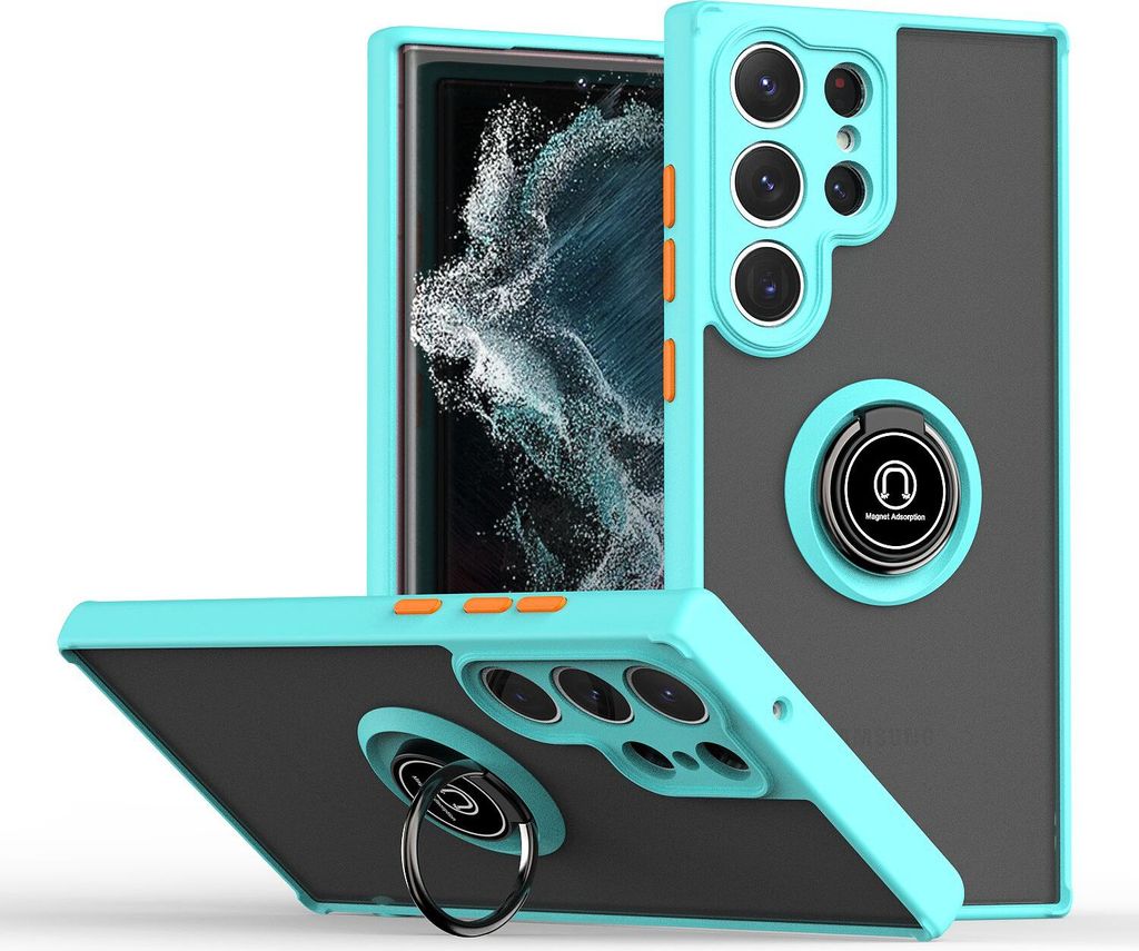 Samsung S23 Ultra Hülle, Ring Halter Ständer Matte Transluzent TPU Rahmen Stoßfest Schutzhülle für Samsung Galaxy S23 Ultra Hellblau