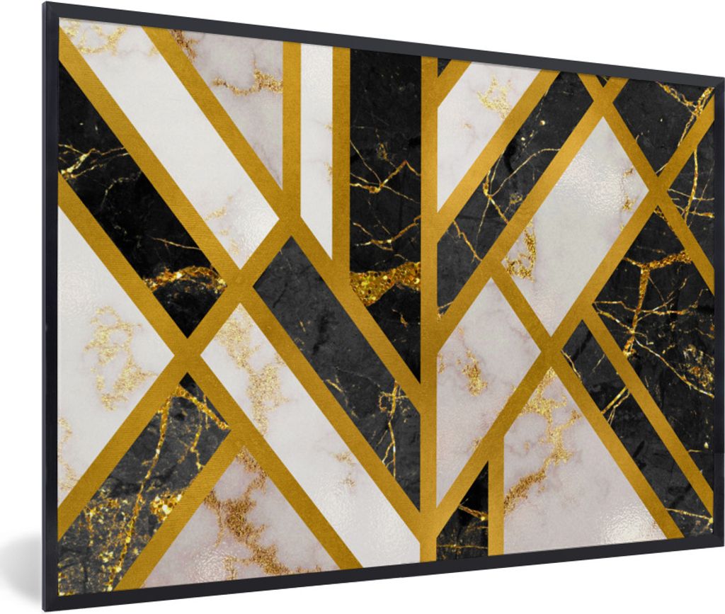 MuchoWow Gerahmtes Poster Marmor - Gold - Muster 90x60 cm - Poster mit Schwarzem Bilderrahmen Wandposter Rahmen Foto Bilder - Fotorahmen - Foto-P...