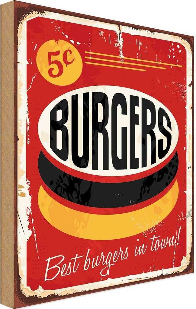 vianmo Holzschild 40x30 cm burgers best in town Fast food Essen Trinken