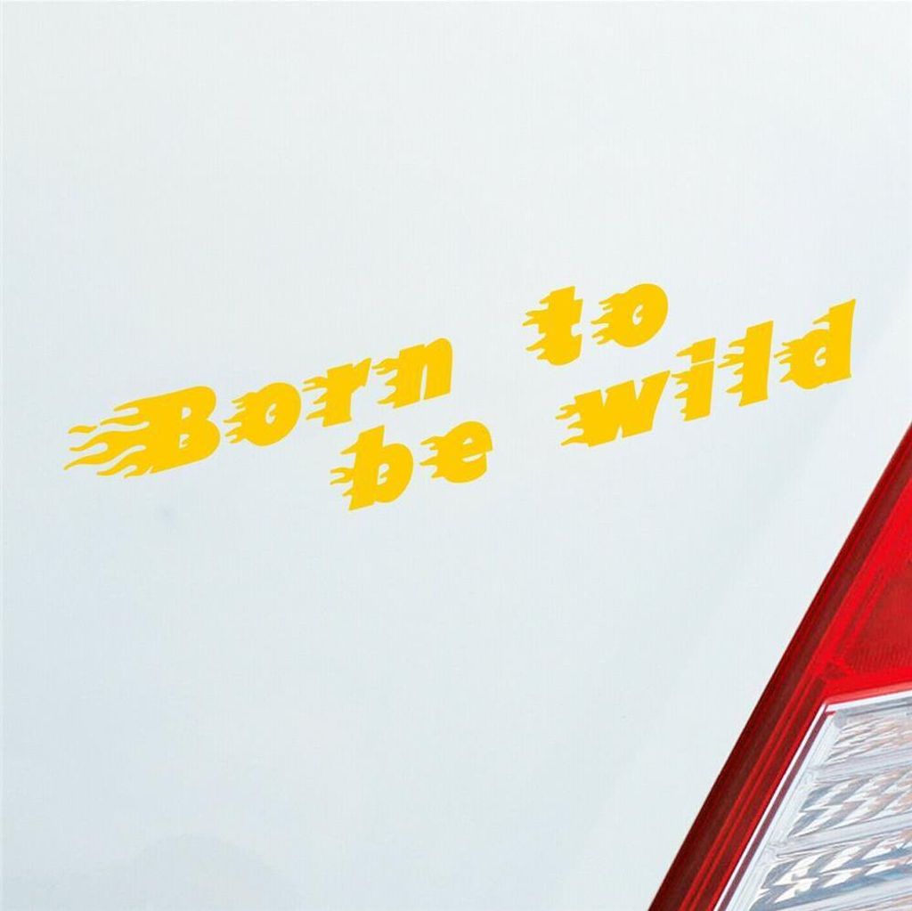 Auto Aufkleber Born to be Wild Motorrad Roller KFZ 15x3 cm Gelb Sticker Heckscheibenaufkleber