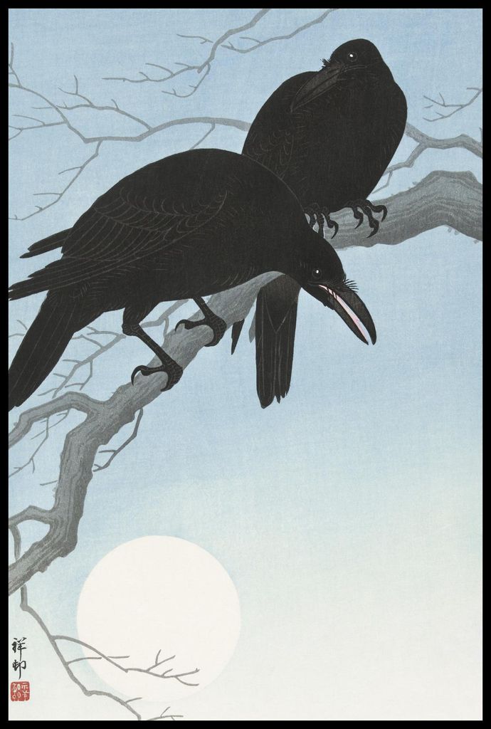 Plakat 61x91,5cm Zwei Krähen auf einem Ast, Japanischer Koson Vintage vom Salon