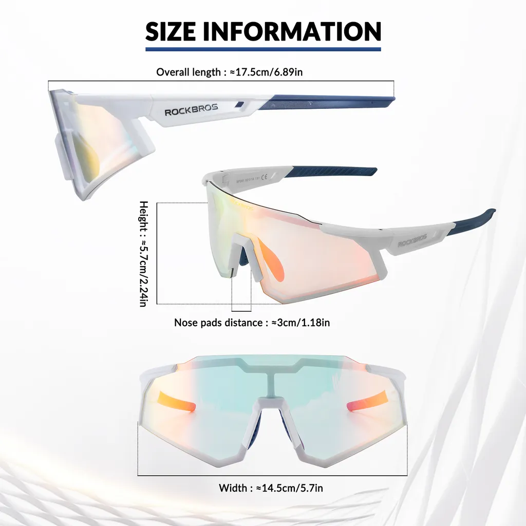 Lunettes Photochrome Vélo Anti-UV400 Design Blanc et Bleu Clair Sport