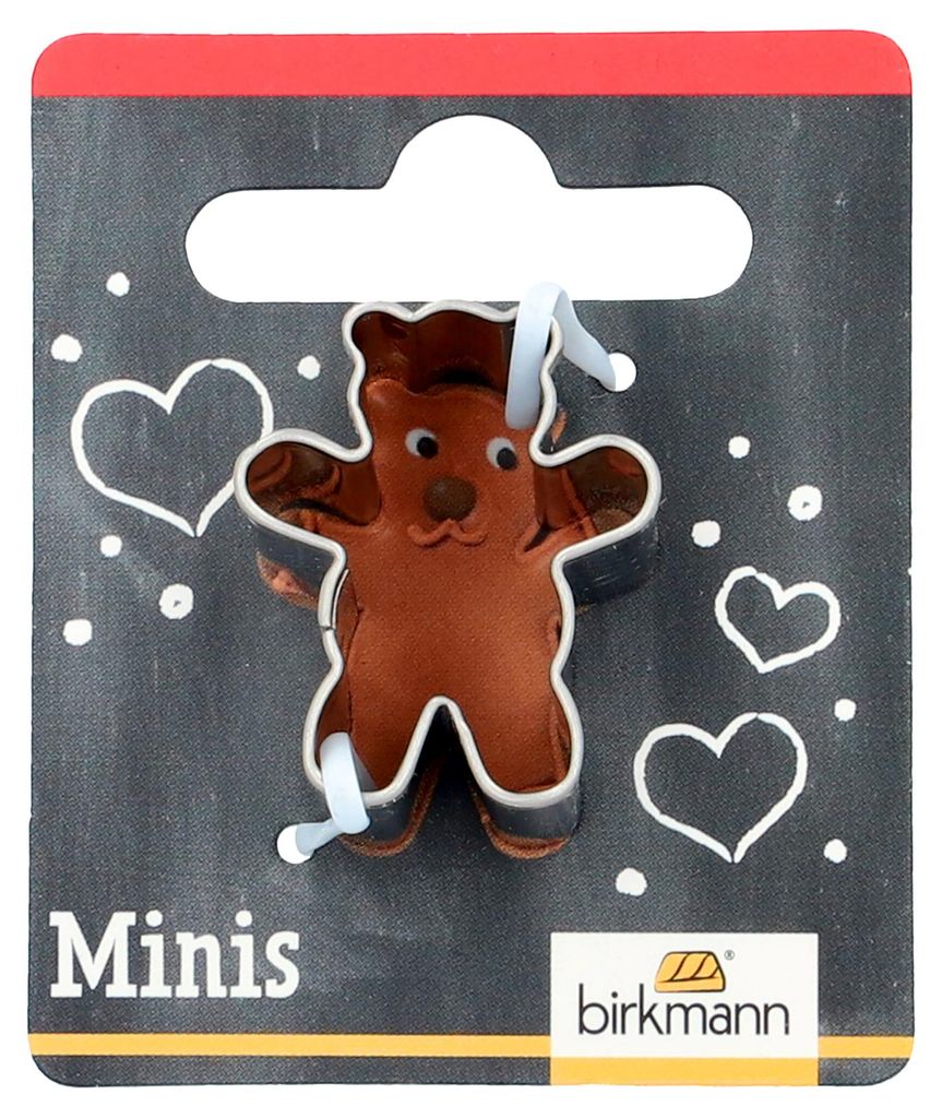 BIRKMANN Mini-Plätzchen-Ausstechform Teddy, Edelstahl, auf einem Cardboard, 2,7 cm, 152588