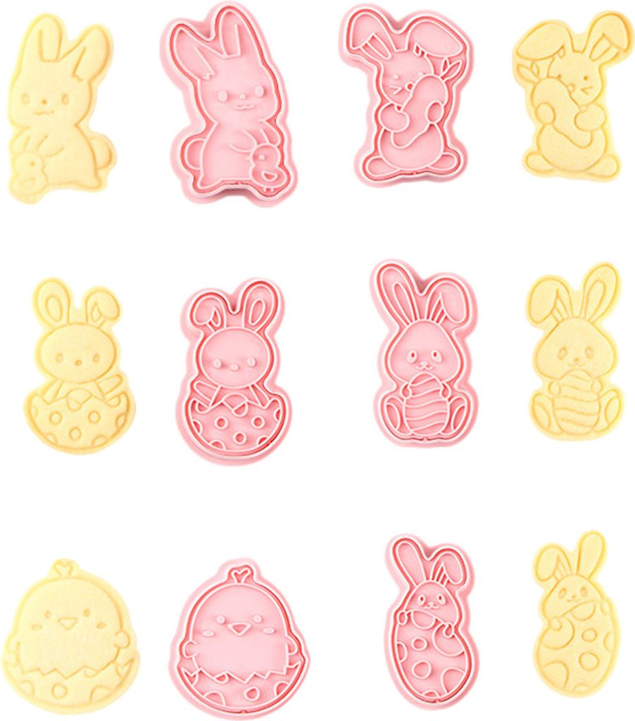 CANDeal 6-teiliges Oster-Ausstechformen Und Stempel – Osterhasen-Ausstechformen-Set Aus Kunststoff, Osterkaninchen-Keksformen, Ostern-DIY-Fondant...