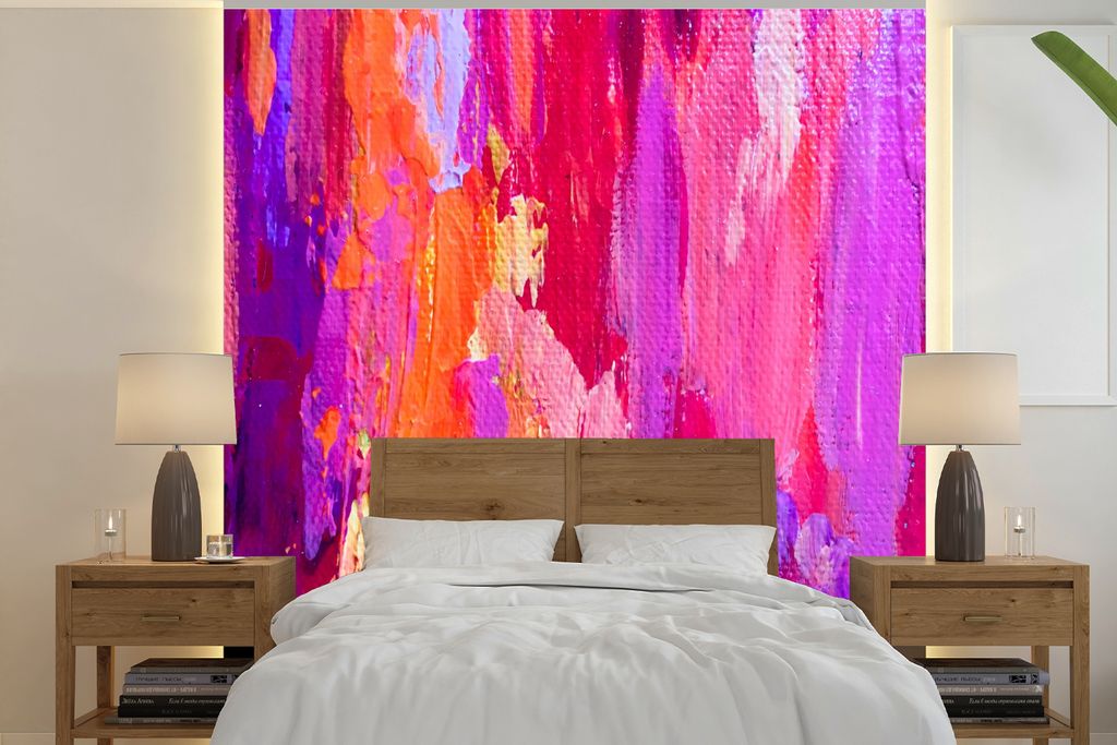 MuchoWow Fototapete für Wohnzimmer oder Schlafzimmer Wandtapete Vinyl Motivtapete Acrylmalerei mit leuchtenden Farben - 300x300 cm - Wanddekoration