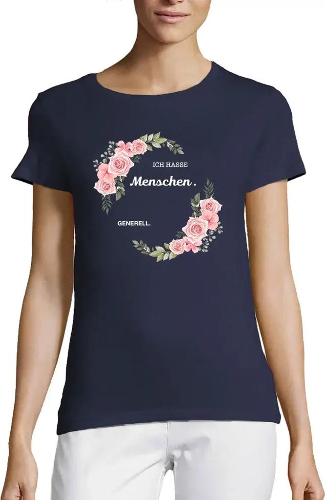 Damen Grafik T-Shirt Rundhals Ich Hasse Menschen Generell Öko-Verantwortlich Vintage Jahrgang Kurzarm Lustige Druck Geburtstag Geschenk Frau