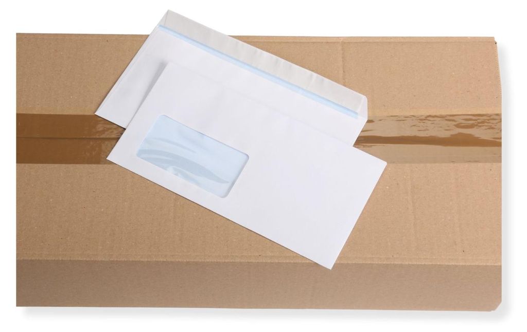 Briefumschläge DIN lang, weiß mit Fenster, selbstklebend Produktbild 