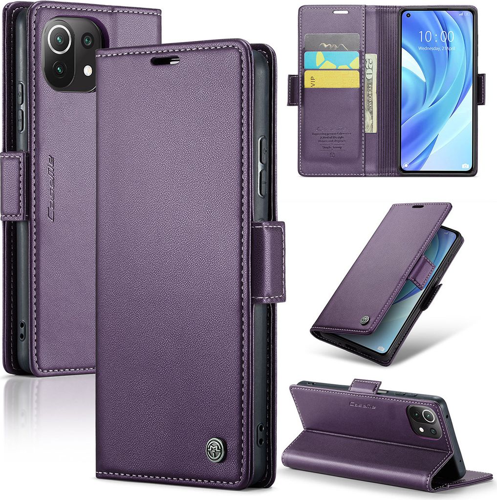 Xiaomi 11 Lite Hülle, Leder Brieftasche Kartenfach Schutzhülle mit Standfunktion für Xiaomi 11 Lite 5G NE / Mi 11 Lite Lila