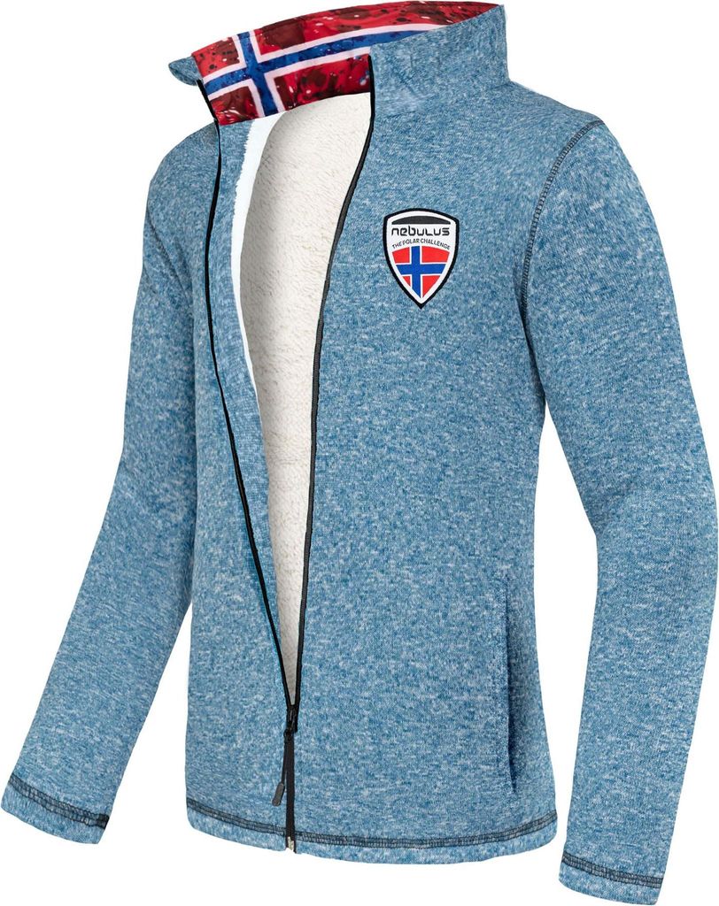 Nebulus Fleecejacke mit Teddyfell LAGONDA Herren, warme Fleece Jacke, mit langem Full-Zip Reißverschluss, P5513 - Herren, blau meliert, L