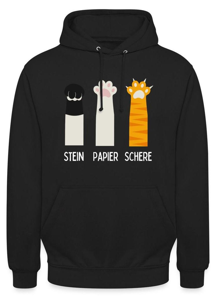 Spreadshirt Katzen Pfoten | Stein Papier Schere Uni Hoodie, 3XL, Schwarz