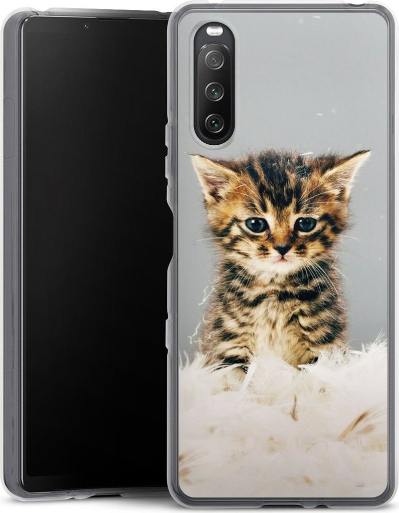 DeinDesign Handyhülle für Sony Xperia 10 III Silikon Hülle Case Smartphone Schutzhülle Feder Haustier Katze