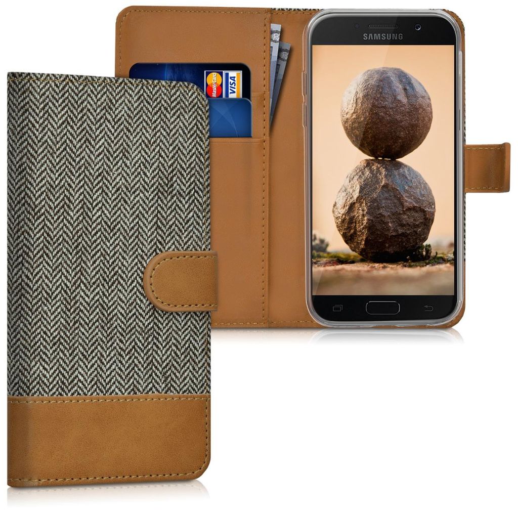 kwmobile Wallet Case kompatibel mit Samsung Galaxy A5 (2017) - Hülle mit Ständer - Handyhülle Kartenfächer Dunkelgrau Braun