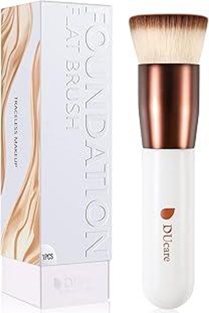 DUcare Foundation Brush Make Up Pinsel Flat Top Kabuki Brush, Synthetic Professional Liquid Blending Mineral Powder Makeup Tools, Roségold/Weiß