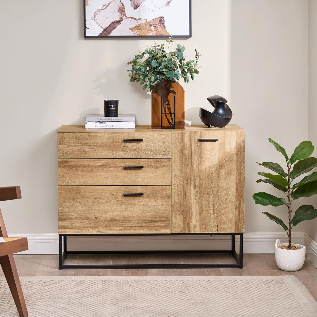 Sideboard 'Lavangen' mit einer Tür und 3 Schubladen 75 x 100 x 35 cm Eicheoptik