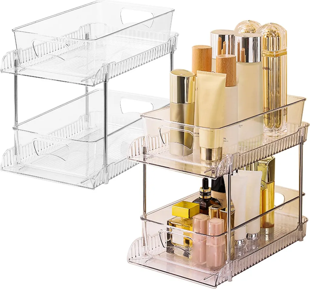 Lot de 2 Organiseurs Salle de Bain Transparents à Tiroirs Coulissants