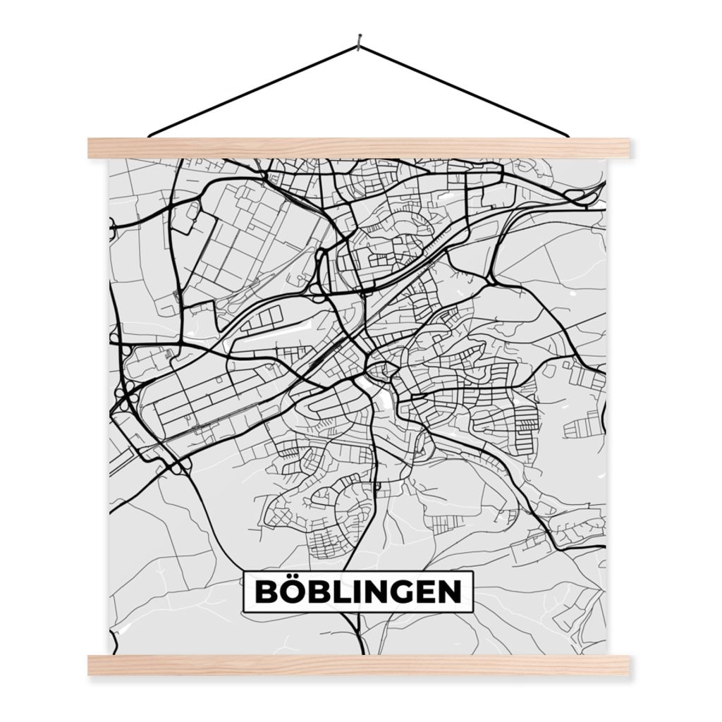 MuchoWow Textilposter Stadtplan - Böblingen - Karte - Deutschland - Karte 60x60 cm mit holzfarbenen Rahmen - Wanddekoration