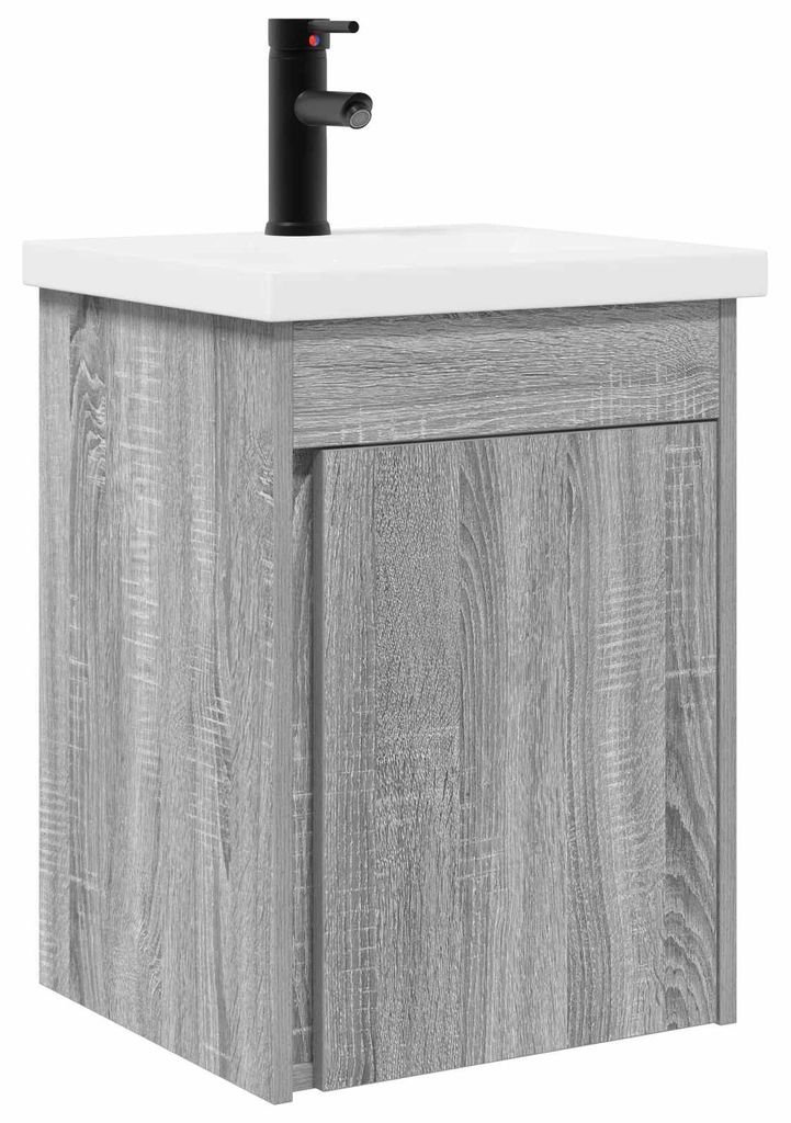 vidaXL Badezimmer Waschtischunterschrank mit Wasserhahn Grau Sonoma