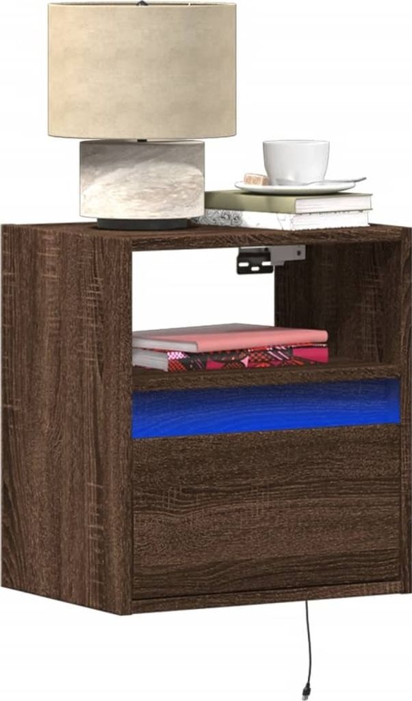 "2026 Promotion" Wand-Nachttische mit LED-Leuchten 2 Stk. - Hohe Qualität - Braun Eichen-Optik - Nachtkommode CC16574