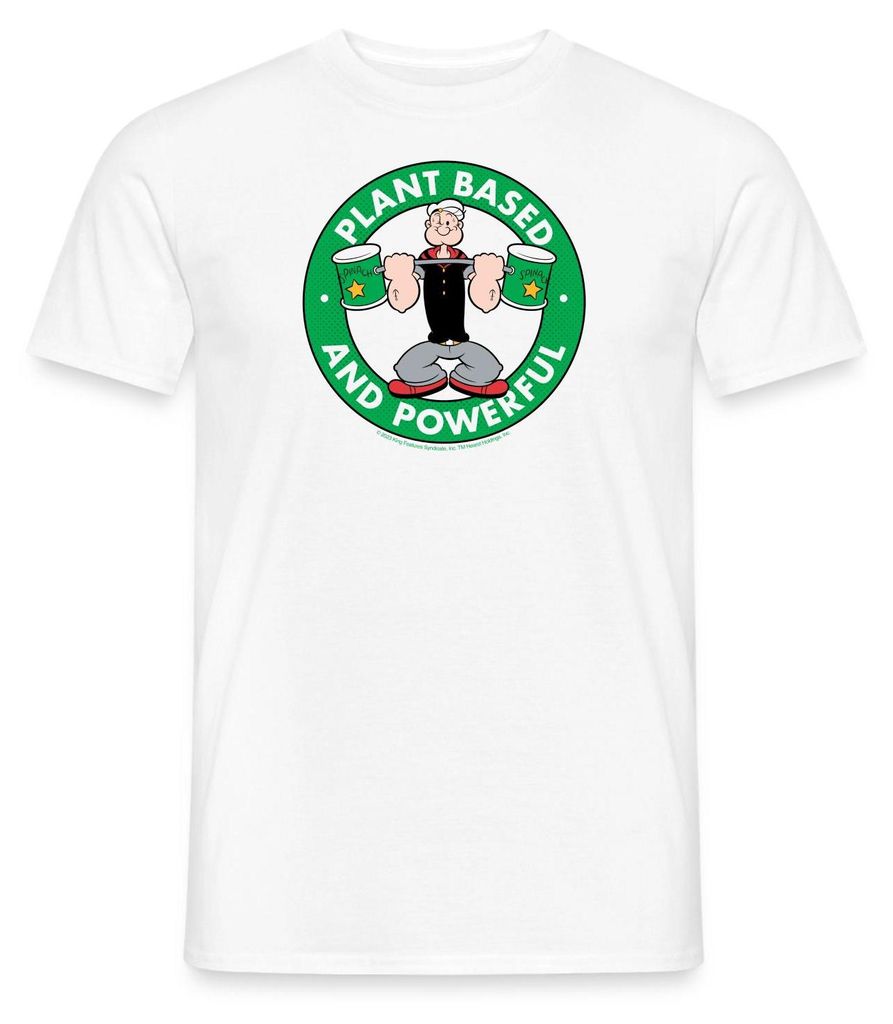Spreadshirt Popeye Logo Plant Based And Powerful Männer T-Shirt, 4XL, Weiß