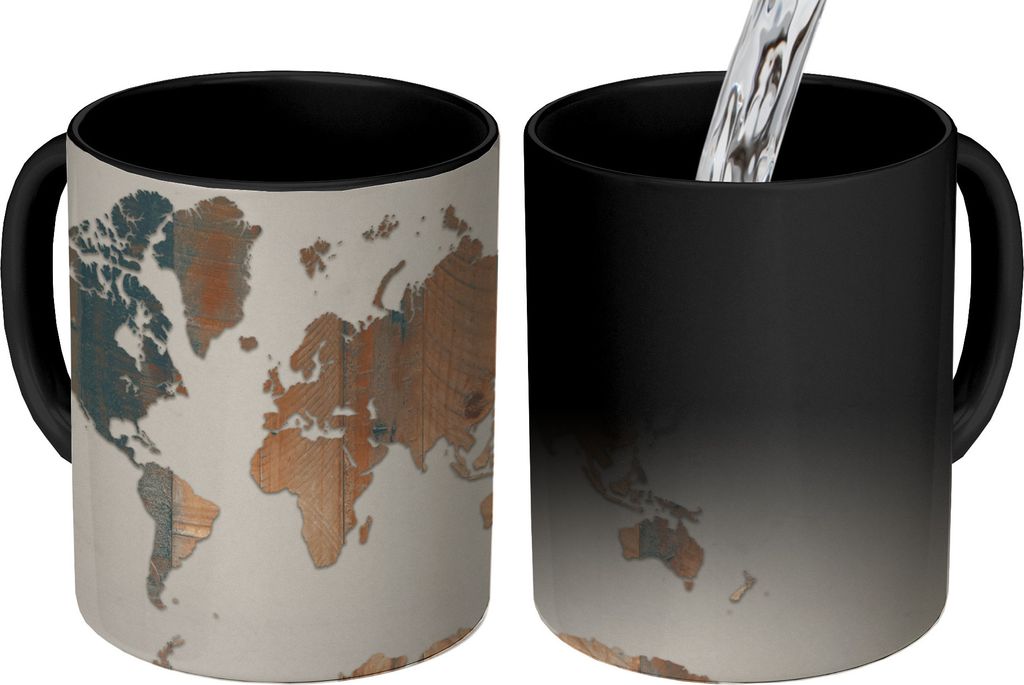 MuchoWow Zauber Tasse Zaubertasse Magic Weltkarte - Baum - Design 350 ml Farbwechsel Becher Geschenk Geschenkidee - Magic-Tasse - Fototasse - Ker...