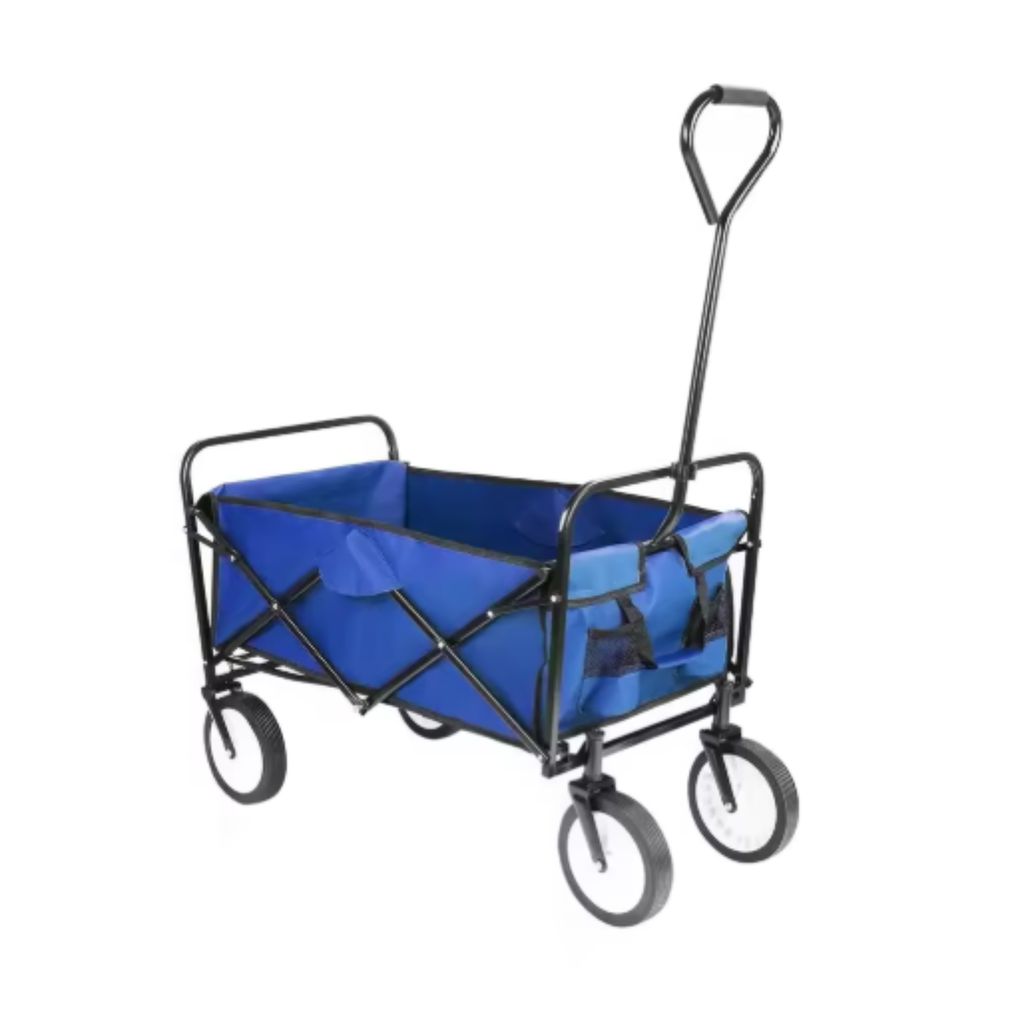 Bollerwagen – Blau – Strandwagen – Faltbarer Gartenwagen – Mit Schiebestange – Für den Außeneinsatz – 115 kg Tragfähigkeit – Für ...