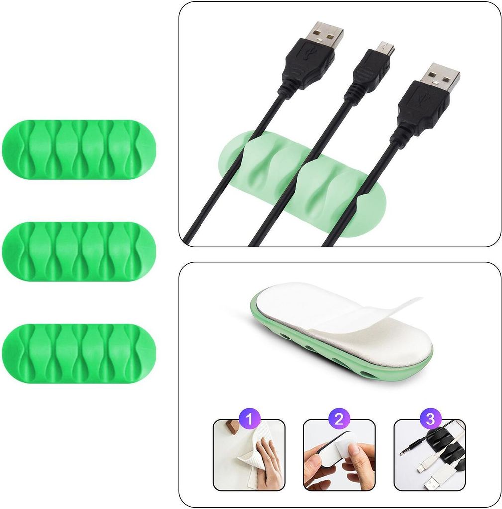 Kabel Organizer Kabelmanager 5-fach Kabelhalter Klemme Clip selbstklebend Schreibtisch Büro Farbe: Grün Menge: 3 Stück