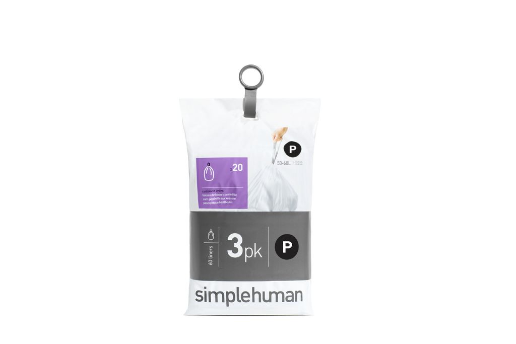 simplehuman Passgenaue Müllbeutel 3 x 20 Pack (60 Beutel), Code P, 50-60 Liter; CW0263