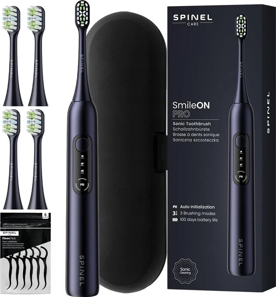 Brosse à dents électrique pour voyage SmileOn PRO Noire avec 4 têtes et étui