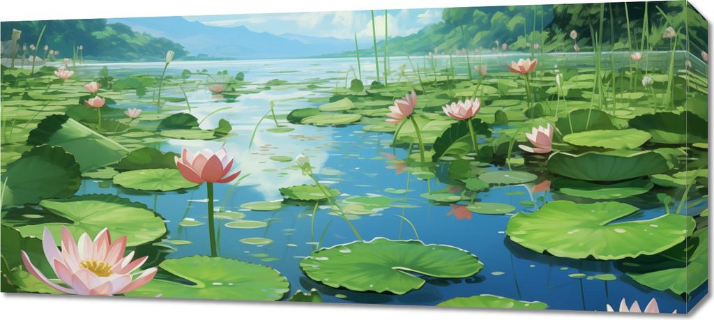 Bild 90x40cm Idylle Teich mit Lilien